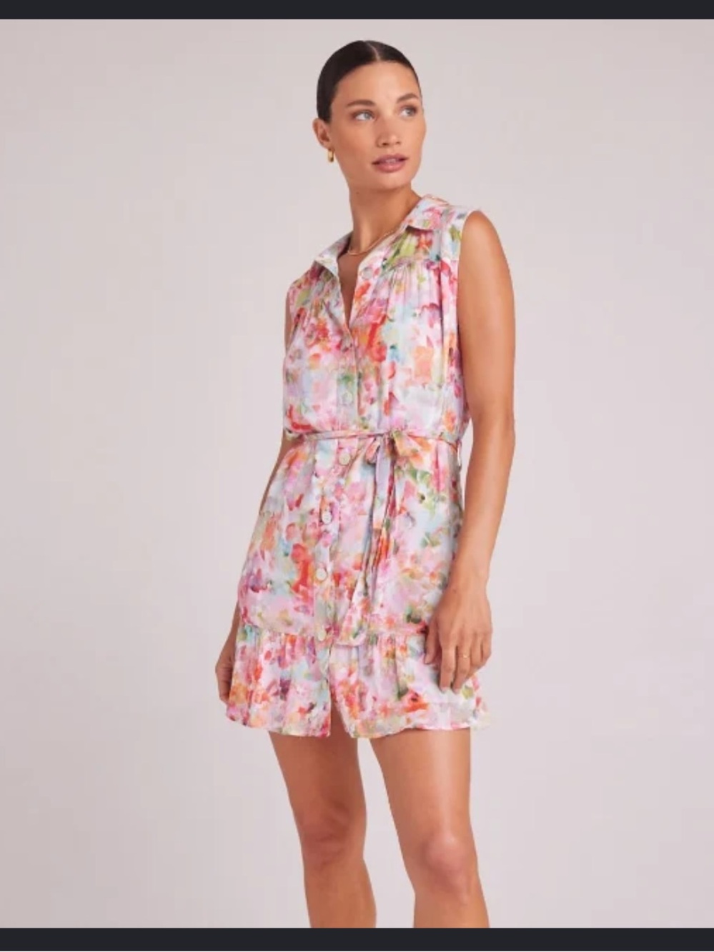 Bella Dahl Floral Watercolor Sleeveless Belted Shirt Dress Small